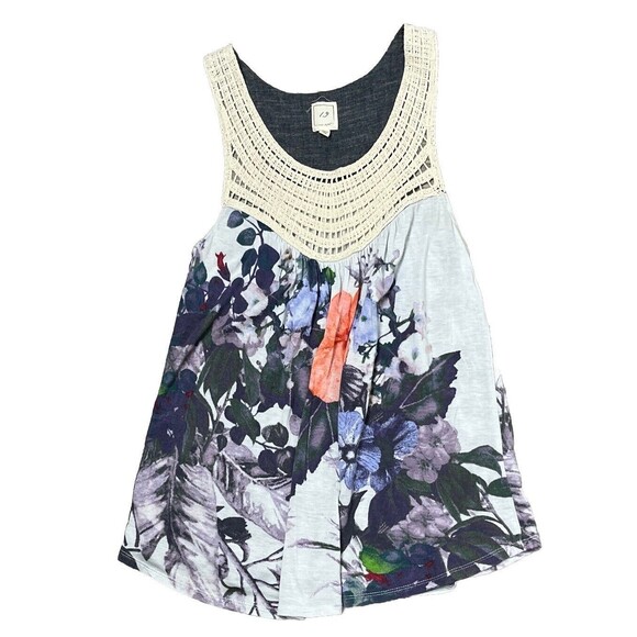 Anthropologie One September Tank Top Crochet Floral Purple Blue Size Small Fairy - Picture 1 of 4